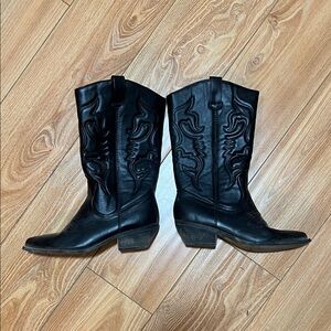 Black Western Faux Leather Boots